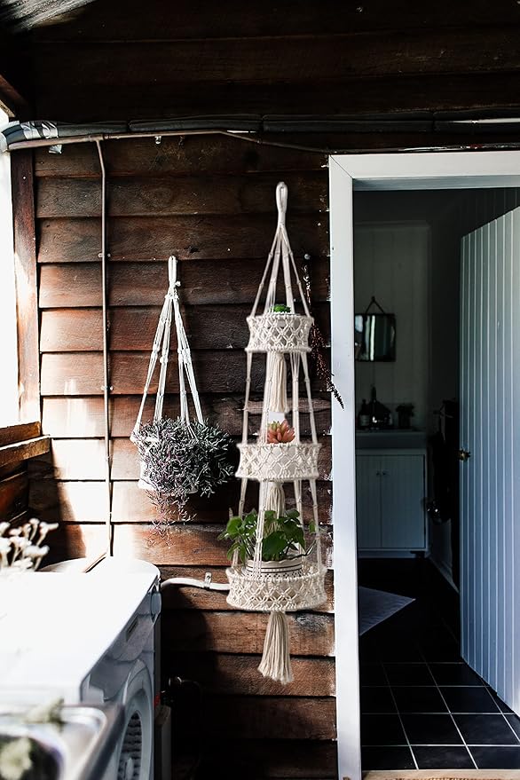 Pony River Hanging Fruit Basket, 3 Tier Cotton Macrame Produce Basket for Kitchen, Indoor Planter Hangers.-Ruum Studio Home