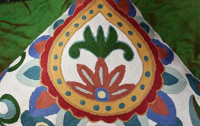 Daisy Floral Pillow Cover Teal Flower Pillowcase Flowery Outdoor Cushion Suzani Accent Pillowsham Flower Floral Chair Cushion Hand Embroidered Cushions Wool Size 18x18-Ruum Studio Home