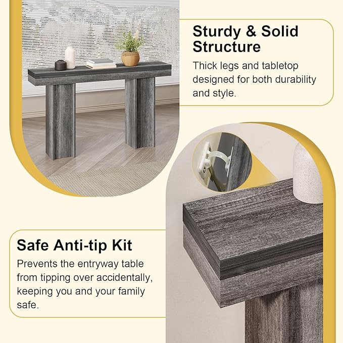 55Inch Farmhouse Console Table,Wooden Rectangular Sofa Table Behind The Couch,Entryway Console Table with Storage for Living Room, Hallway,Entrance (Grey)-Ruum Studio Home