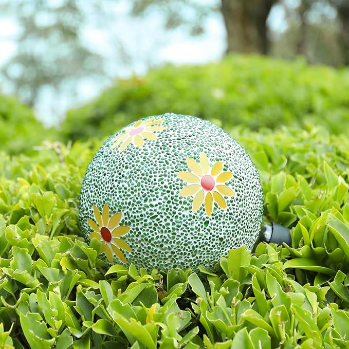 VCUTEKA Gazing Ball, 8" Glass Gazing Balls Sphere for Garden Lawn Outdoor Ornament Yard Decorative, Daisy-Ruum Studio Home