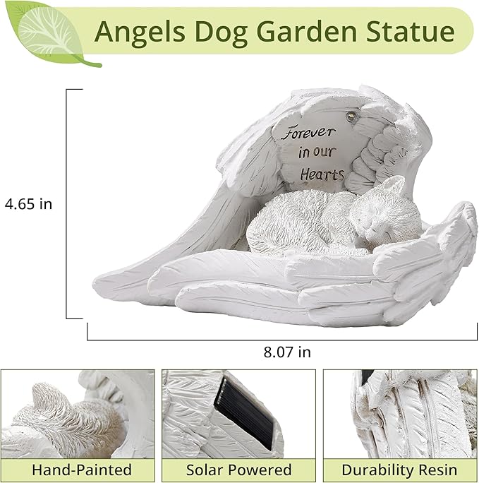 Pet Cat Solar Garden Memorial Statue – Outdoor Resin Angel Kitty with Solar Light, Guardian Angel Kitten Memorial Gift for Patio, Lawn, Yard, or Garden Decor-Ruum Studio Home