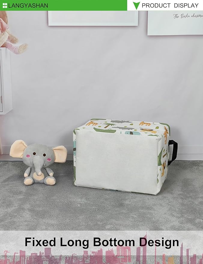 LANGYASHAN Rectangular Storage Bin Collapse Canvas Fabric Cartoon Storage Basket with Handles for Organizing Home Kitchen Boys and Girls Toys Office Closet Shelf Baskets (Rec animal)-Ruum Studio Home