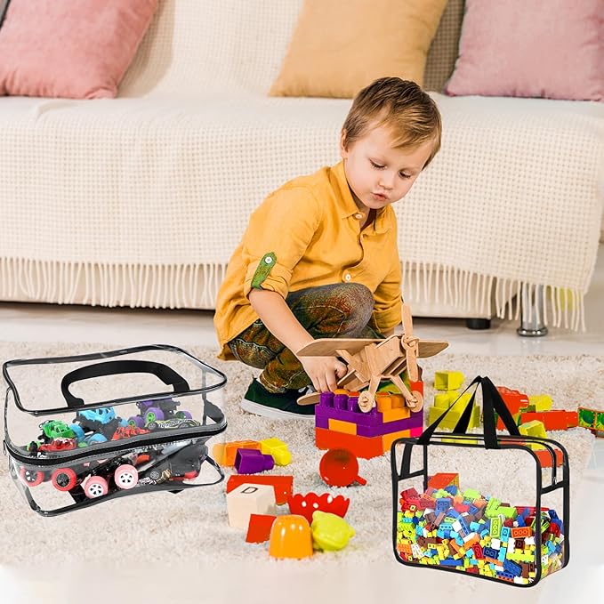 6 Packs Large Toy Storage Bags with Labels, Reusable Clear PVC Board Game Storage, Travel Waterproof Organizer Bags with Zipper for Building Blocks, Puzzle, Kids Books(3 large & 3 Extra Large)-Ruum Studio Home
