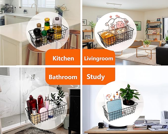 Joben Oligey 3 Set Hanging Wire Baskets ,Wall Mount Fruit Basket,No Drilling,Adhesive Small Metal Basket,Farmhouse Food Storage Mesh Bin Kitchen Pantry Laundry Bathroom Closet Garage RV ,Black-Ruum Studio Home