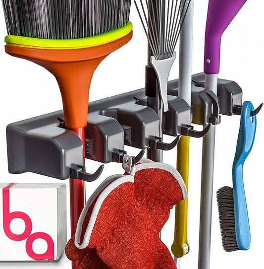 EXTRA GRIP Mop & Broom Holder Wall Mount - Wall Hanging Garden Tool & Utility Closet Organizer, Mop & Broom Hook, Broom Hanger Wall Mount, Mop Broom Organizer, Wall Mounted Broom Rack Mop Storage-Ruum Studio Home