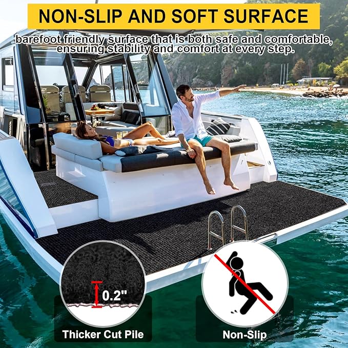 Marine Carpet - 6 FT x 18 FT Black Indoor/Outdoor Carpet, 0.2" Thick, Water-Proof TPE Backing, Non-Slide for Home, Patio, Porch, Deck-Ruum Studio Home