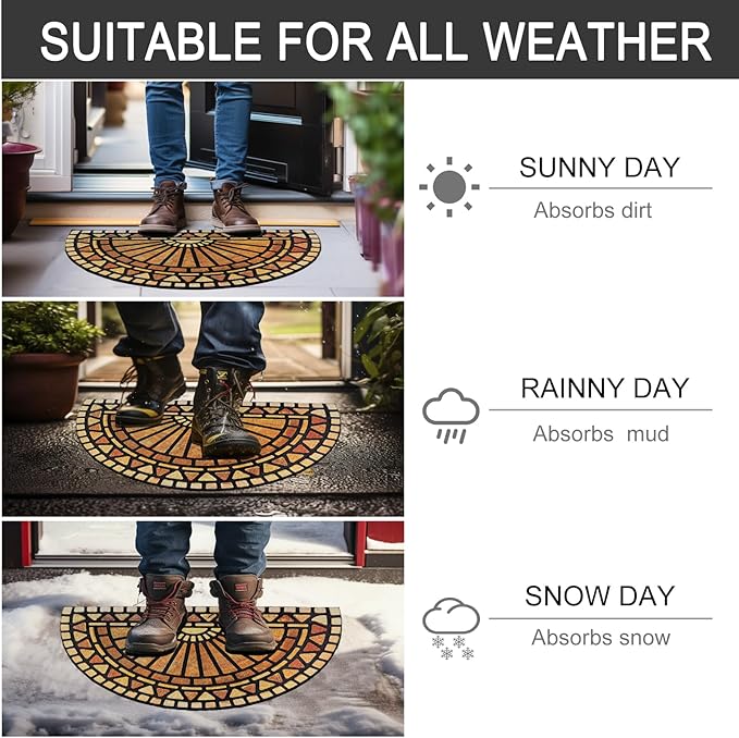 CHICHIC Welcome Door Mat 18 x 30 Inch Front Doormat Outdoors for Home Entrance Outdoors Mat for Outside Entry Way Doormat Entry Rugs, Heavy Duty Non Slip Rubber Back Low Profile, Semicircle-Ruum Studio Home