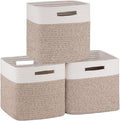OIAHOMY Cube Storage Basket, 3-Pack Woven Cotton Rope Baskets, 11-Inch Cube Basket with Handles, Great for Shelves, Closets, Children's Toy Organization - White & Brown-Ruum Studio Home