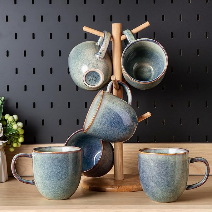 AmorArc 12oz Coffee Mugs, Ceramic Coffee Mugs set of 6 for Man, Woman, Dad, Mom, Modern Coffee Mugs with handle for Latte/Cappuccino/Milk/Cocoa. Dishwasher&Microwave Safe, Ceylon Blue-Ruum Studio Home
