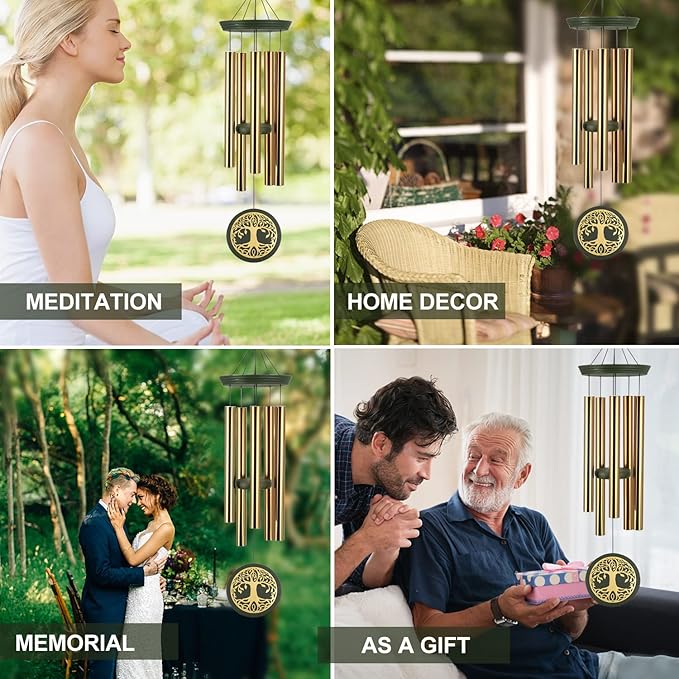 Gifts for Mom & Grandma - Outdoor Wind Chimes with Engraved Tree of Life, Large Patio Hanging Decor for Garden, Yard, Christmas, Anniversary Celebrations-Ruum Studio Home