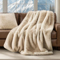Luxury Faux Fur Throw Blanket, Soft Fluffy Faux Mink Blankets for Bed, Couch, Sofa, Thick Cozy Plush Warm Fur Throws with Reversible Velvet, Tipped Golden Fox, 60"x80"-Ruum Studio Home