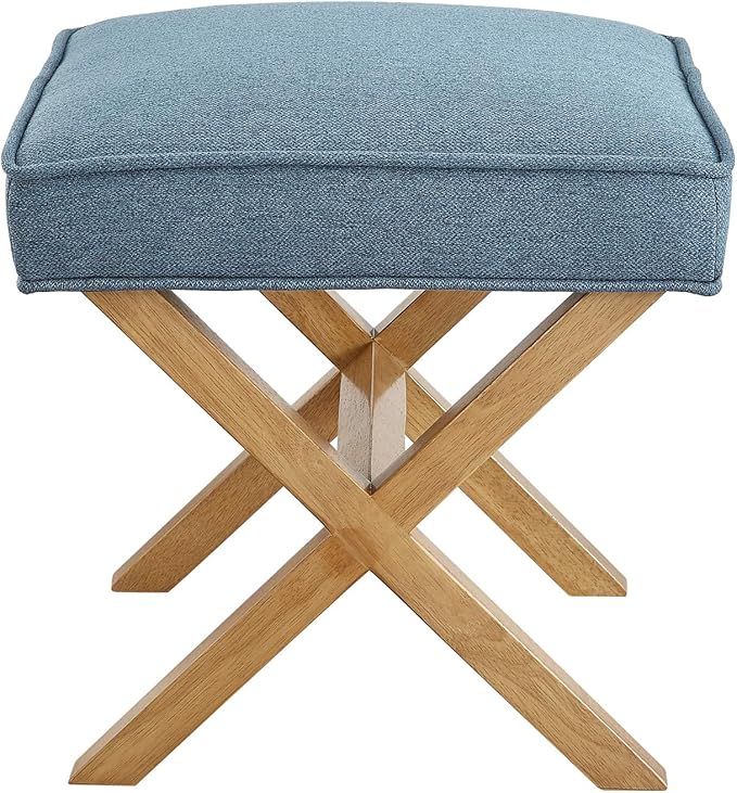 Amazon Basics Small Ottoman Foot Rest, Mid-Century Modern X Square Polyester Foot Stool, Indigo Blue, 20"W x 18"D x 18"H (Previously Rivet Brand)-Ruum Studio Home