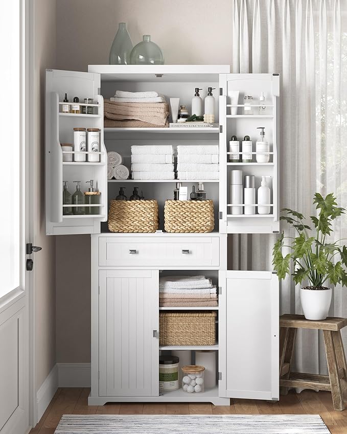 VASAGLE Pantry Cabinet, 71.7-Inch High Freestanding Tall Cupboard Storage Cabinet with a Drawer, 2 Cabinets, 4 Adjustable Shelves, 6 Door Shelves, for Living Room, Kitchen, White UBBC561P31V2-Ruum Studio Home