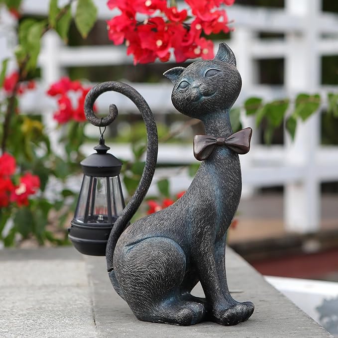 Whimsical Outdoor Cat Statues with Solar Garden Lantern:Cat Garden Statues for Outside Fall Decor Clearance,Outdoor Figurine for Yard Art Lawn Ornaments Patio Balcony Home House - Birthday Gifts-Ruum Studio Home