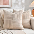 Fancy Homi 2 Packs Tan Big Decorative Throw Pillow Covers 24x24 Inch for Living Room Couch Bed Sofa, Farmhouse Boho Home Decor, Soft Corss Corduroy Patchwork Accent Square Beige Cushion Case 60x60 cm-Ruum Studio Home