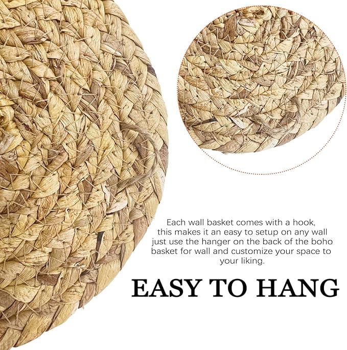 7 Pack Boho Wall Basket Decor - Seagrass Rattan Wicker Wall Decor Round Handmade Hanging Rustic Flat Elegant Wall Art for Farmhouse Living Rooms Bedrooms Display Table Settings Kitchen Home-Ruum Studio Home