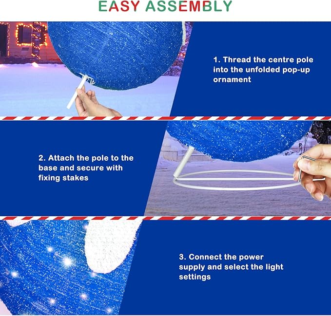 BRIGHTDECK Outdoor Christmas Ornaments, Lighted Pop-Up Outdoor Holiday Ball Decoration with 80 LED Lights, 8 Light Modes, Lighted Collapsible Holiday Decorations for Yard, Home (Blue)-Ruum Studio Home