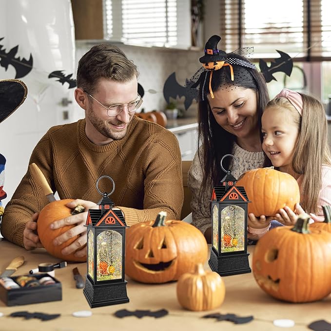 Halloween Snow Globe Lantern, Spooky Ghost Halloween Decor, Plug-in & Battery Operated Snow Globes for Halloween Decorations Indoor-Ruum Studio Home