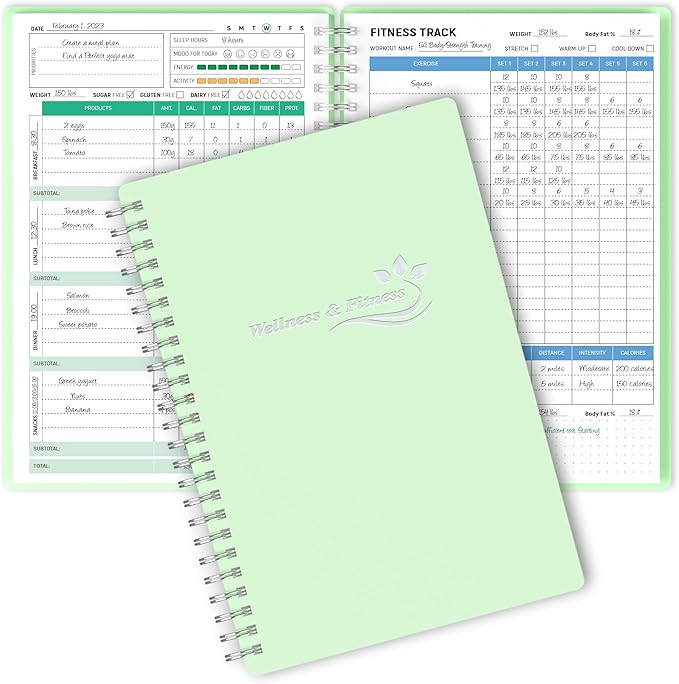 Wellness Planner & Fitness Log - Daily Diet & Health Journal with Weight Loss, Wellness Journal Notebook for Tracking Fitness, Sleep, Nutrition, Meal, Habits, A5(5.8 x 8.6 inch) (Green)-Ruum Studio Home