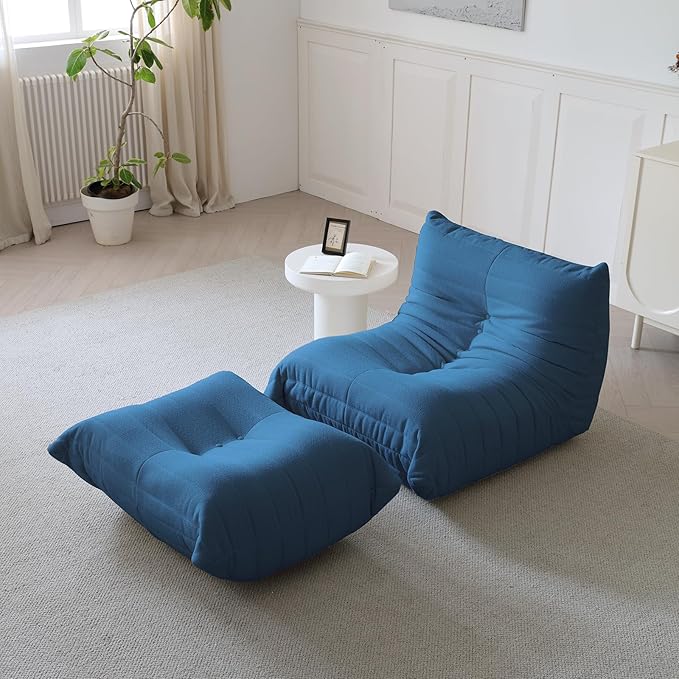 Luxury Ottomans, Modern Square Foot Rest for Sofa Couch Chair, Lazy Floor Seating, Fireside Bean Bag Chair, Tatami Sofa Lounger for Living Room, Bedroom, Office, Black-Ruum Studio Home