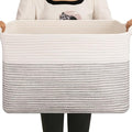 OIAHOMY 65L Blanket Basket, Cotton Rope Woven Blanket storage for Living Room, Rectangle Woven Baskets for Storage, 20''×16''×12'', Black and White-Ruum Studio Home