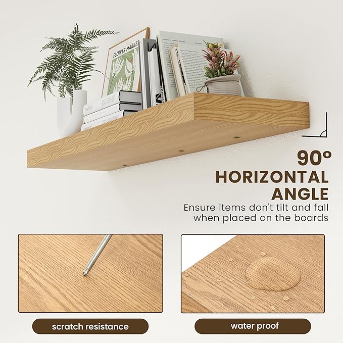 12 Inch Deep Floating Shelves for Wall, 48W x 12D Rustic Oak Wood Floating Shelves, Large Floating Shelves Set of 1 for Living Room Bathroom Laundry Room Bedroom Kitchen Home Office - Oak-Ruum Studio Home