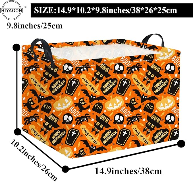 HIYAGON Rectangular Halloween Basket for Boys and Girls Kids Trick or Treat Pumpkin Basket for Halloween Parties Cute Storage Bin Organizer Box Room Decor(Spider Halloween)-Ruum Studio Home