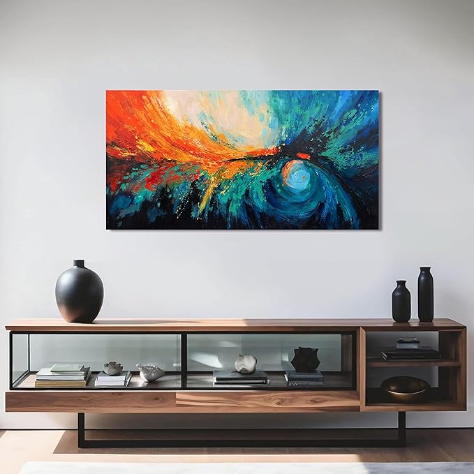 Canvas Wall Art Decor Wall Art Pictures For Living Room Blue Green Wall Art Decor Canvas Abstract Art Work Colorful Abstract Wall Art Paintings Prints For Bedroom Office Kitchen Wall Decor 20" x 40"-Ruum Studio Home