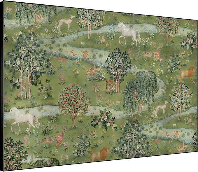 SIGNWIN 60"x72" Extra Large Framed Wall Art Medieval Fantasy Forest with Woodland Animals, Storybook-Inspired Scene for Home Living Room Bedroom Decor (Frame Assembly Required)-Ruum Studio Home