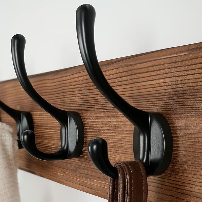 Dseap Wall Mounted Coat Rack: Patented, Heavy-Duty, 17.4" Long 5-Double-Hooks Wooden Hanger Rail for Winter Coats, Hat, Jacket, Clothing - Natural & Black-Ruum Studio Home