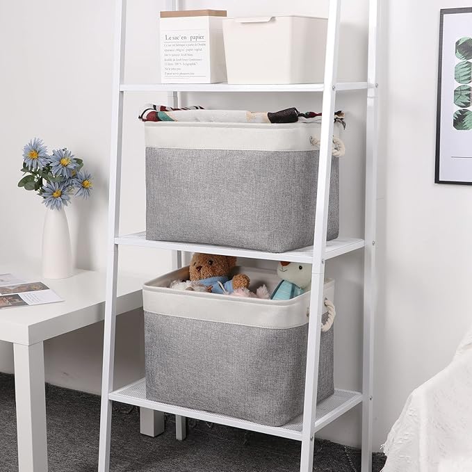 Bidtakay Storage Baskets for Organizing Large Storage Bins for Shelves 2 Pack 16x12 in Fabric Baskets for Blanket Nursery Toy Storage Collapsible Organizer Bins Closet Organizers Storage-Grey&White-Ruum Studio Home