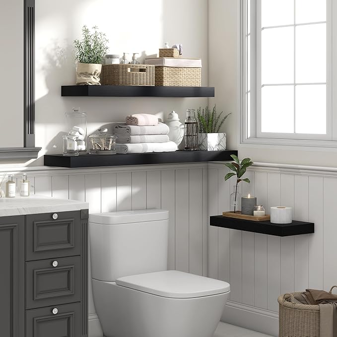 Heimlove 48" Black Floating Shelves for Wall,10 Deep Rustic Wood Display & Storage Wall Shelves with Heavy Duty Brackets for Bathroom,Bedroom,Kitchen,Living Room,Office,Set of 2-Ruum Studio Home