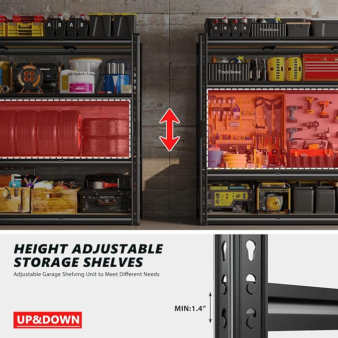 REIBII 48" W Garage Shelving Heavy Duty, 2000LBS Storage Shelves, 4 Tier Adjustable Metal Shelves for Garage Shelving Sturdy Industrial Shelf, Easy Assemble, 48" W x 60" H x 18" D-Ruum Studio Home