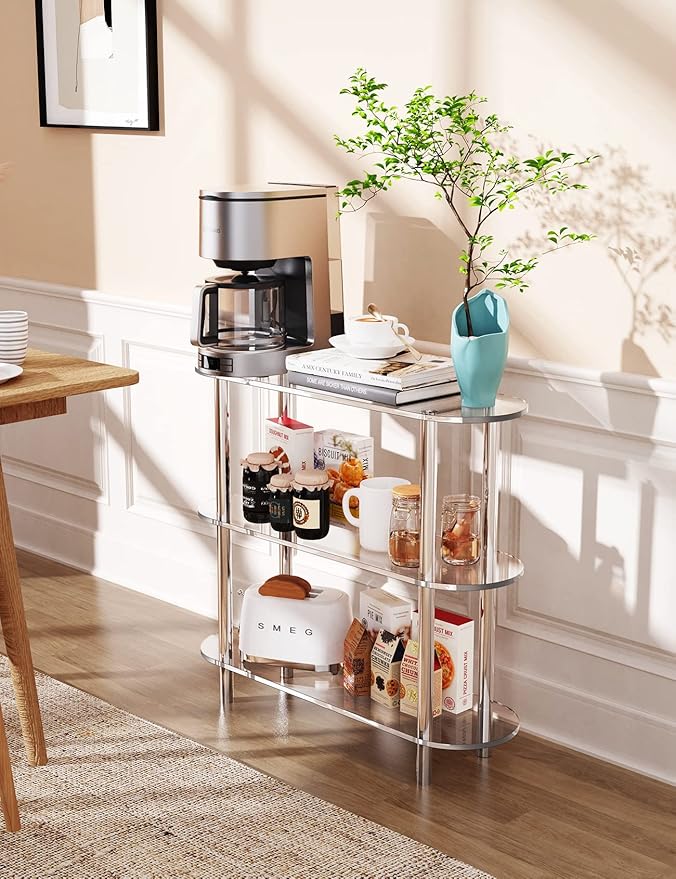 Clear Bookshelf, Acrylic Bookcase with Open Book Shelf Console Table for Entryway Office Living Room Bedroom (3 Tier Clear)-Ruum Studio Home