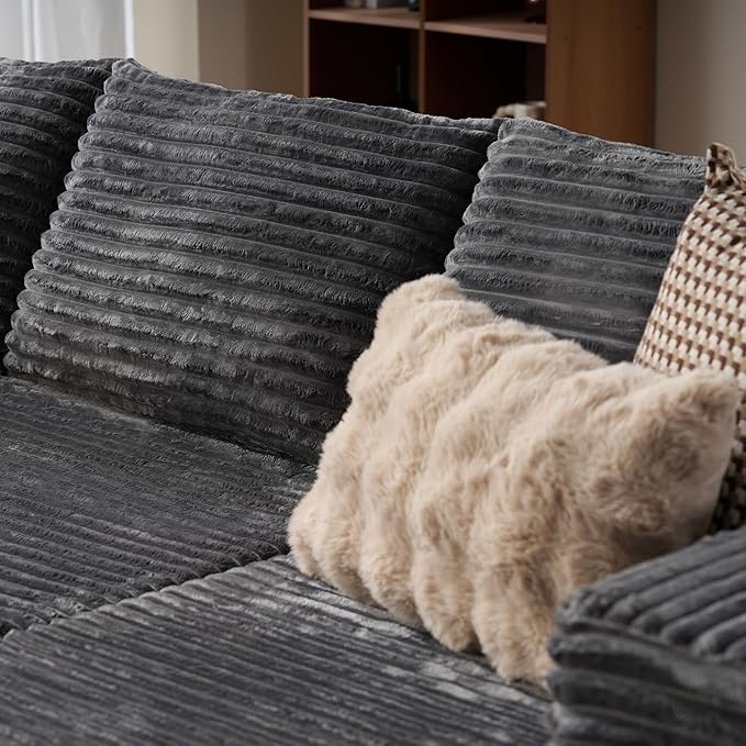 ovios 104" Cloud Sectional Couch with L-Shape Chaise,Modern Modular Sofa with Deep Seat, Upholstered Couches for Living Room Bedroom,No Assembly Required, Grey (Plush Corduroy Fabric)-Ruum Studio Home
