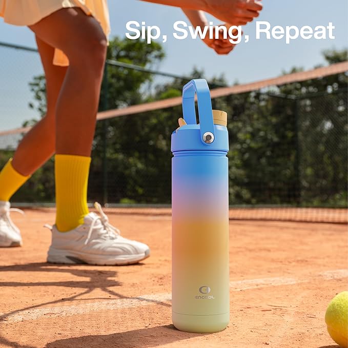Insulated Water Bottle with Straw Stainless Steel Water Bottle, Leak-Proof, BPA-Free, Double Wall Vacuum Keeps Cold for 24 Hours for Sports, Travel, School (32 oz, Sunny Breeze)-Ruum Studio Home