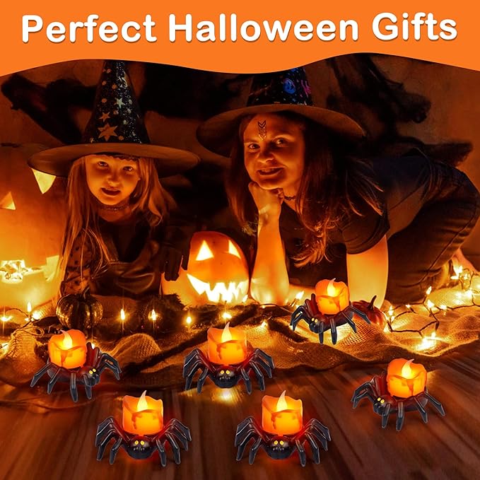 6 Pack Halloween Flameless Candles Battery Operated LED Spider Tealight Candles for Halloween Home Decorations, Light Up Halloween Decorations Indoor for Table Party Office Fireplace Halloween Gifts-Ruum Studio Home
