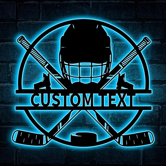 Custom Hockey LED Wall Sign – Personalized Ice Hockey Helmet & Sticks Neon Sign, 16-Color LED with Remote Control, Hockey Decor for Boys Room, Man Cave, Sports Fans-Ruum Studio Home