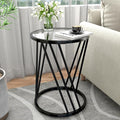 Round Side Table, Modern End Tables for Living Room Office Small Spaces, Glass Black End Table with Metal Frames, Nightstand for Bedroom, Bedside Furniture, Easy Assembly-Ruum Studio Home