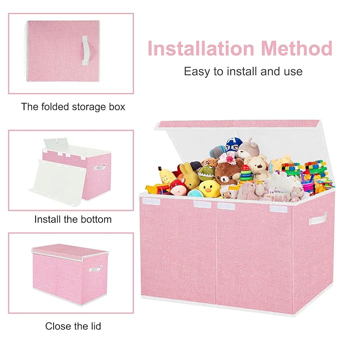Toy Storage Box for Girls, Large Kids Toy Chest Boxes Organizers and Storage with Lids & Handles for Nursery,Playroom 24.5"x13"x16"(Pink)-Ruum Studio Home