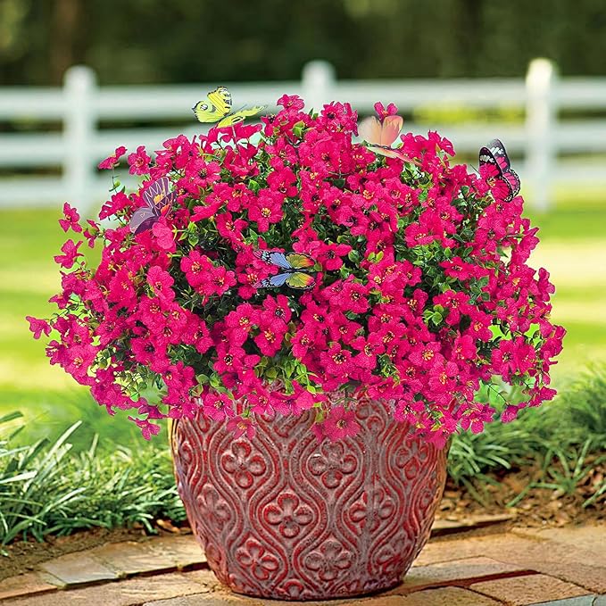 ‌20 Bundles Artificial Flowers for Outdoors‌ with 6 Faux Butterflies, UV Resistant ‌Fake Flowers‌ with Eucalyptus Leaves, ‌Artificial Plants Outdoor‌ for Patio Garden Porch Home Decor (Rose Red)-Ruum Studio Home