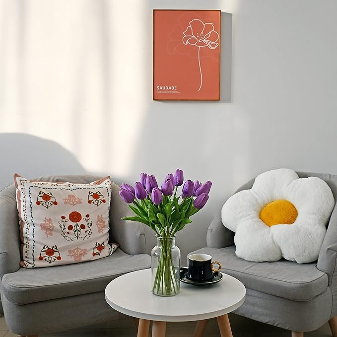 Mandy's Artificial Tulips 20 Stems Lilac PU Faux Flowers for Wedding Home Decor 13.5 Inch-Ruum Studio Home