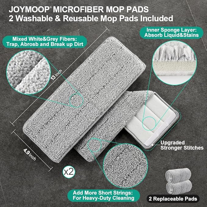 JOYMOOP Mop and Bucket Set, Dust Mops for Floor Cleaning, Wall Mop with 2 Microfiber Mop Head Replacement-Ruum Studio Home