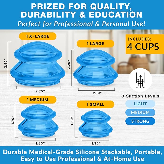 Silicone Cupping Therapy Set Professional Massage Cupping Cups for Cupping Therapy 4 Cup Kit for Massage, Myofascial Release, Cellulite Reduction (Lure Blue)-Ruum Studio Home