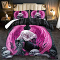 Gothic Skull Comforter Set King for Adults,Angel Wings Bedding Set Pink for Girls,Sexy Angel Comforter Bedroom Decor Teen,Gothic Skull Bedding Decor Pink Wings Quilt-Ruum Studio Home