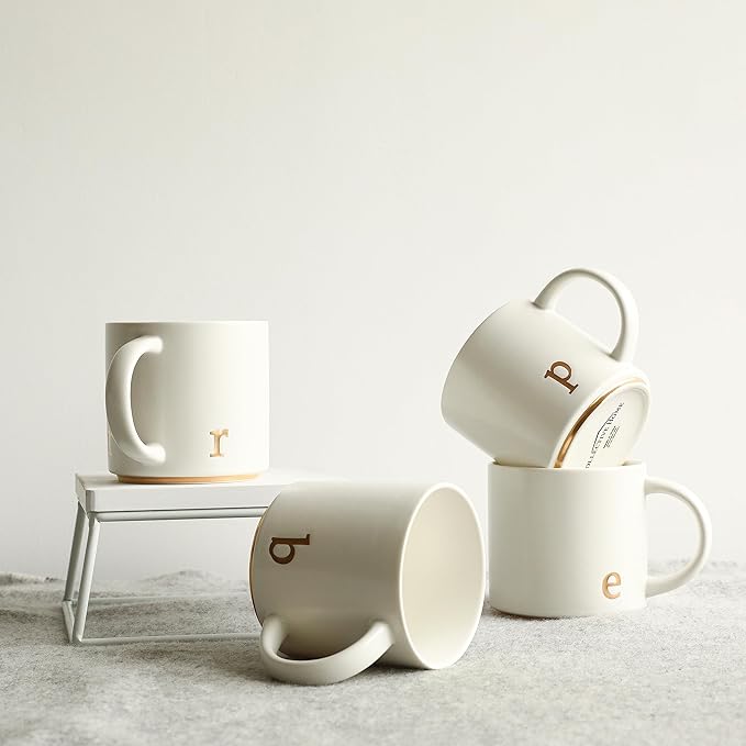 COLLECTIVE HOME - Monogram Ceramic Mugs, 15 oz Golden Initial Coffee Cups, Elegant Alphabet Tea Mugs, Elegant Personalized Mug with Gift Box, Luxurious Cups for Office and Home (r)-Ruum Studio Home