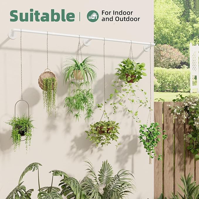 Plant Hanger Indoor with 6 Hanging Chains Hanging Planters for Indoor Plants Hanging Plant Holder Window Plant Shelves White Metal Rod(Pot not Included-Ruum Studio Home