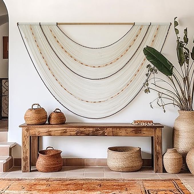 Macrame Wall Hanging Handcrafted Boho Wall Decor Bead Woven Wall Hanging for Bedroom, Living Room, Entryway, Farmhouse or Nursery Bohemian Home Aesthetic 57"x35"-Ruum Studio Home