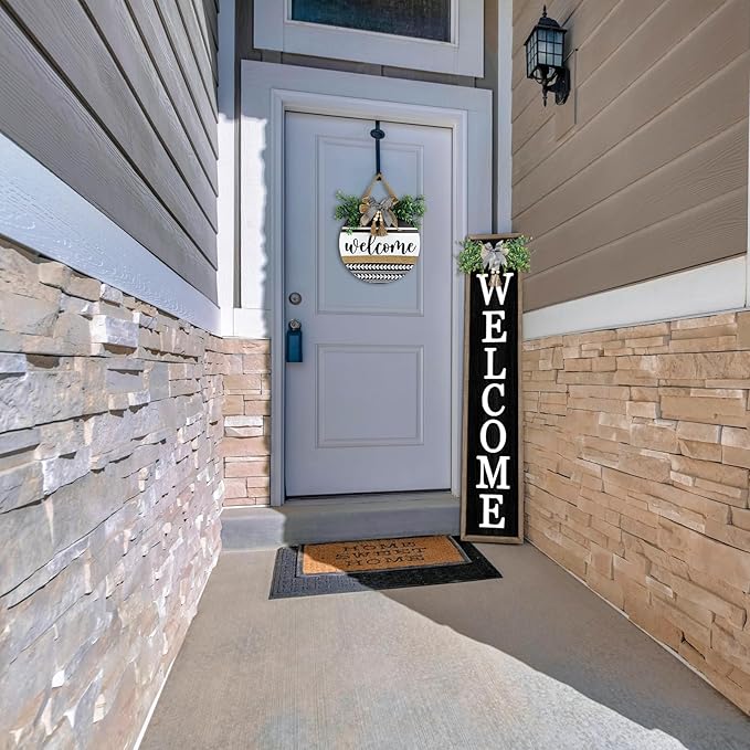 Surfapans Welcome Sign for Front porch Standing 45"X9"Large Wood Frame Outdoor Tall Welcome Signs Vertical Decor for Farmhouse Rustic Home Modern Outside Front Door Wall Decorations (Wood Black)-Ruum Studio Home