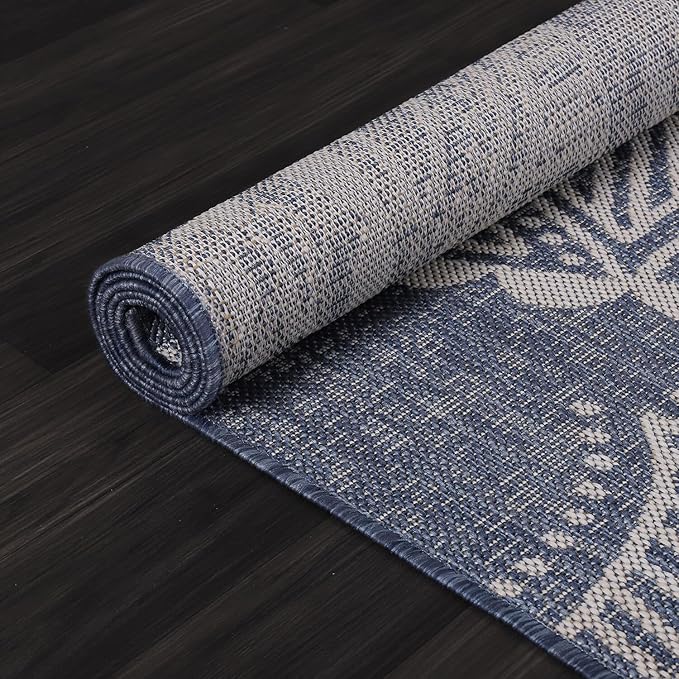 Medallion Outdoor Rug 6x9 Washable Outside Carpet for Indoor Patio Porch Waterproof Easy Cleaning Non Shedding Area Rugs Blue 6 x 9-Ruum Studio Home
